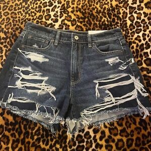 American Eagle Outfitters Mom Ripped Blue Jean Shorts - STRIGID